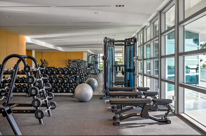 The functional-training area of the fitness centre with a rig and kettlebells