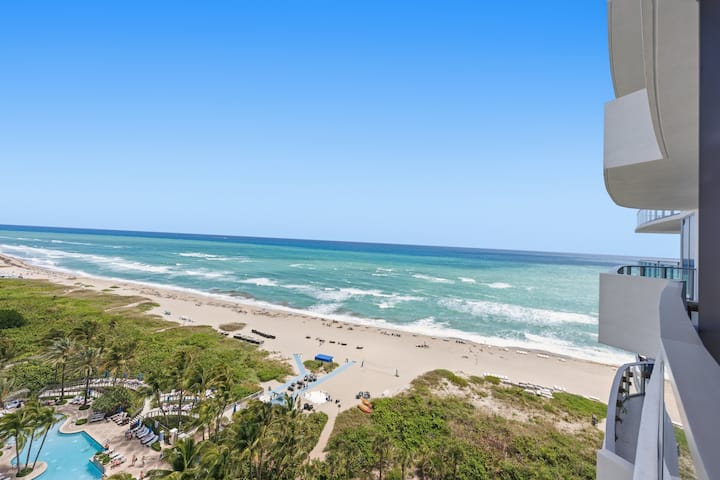 Aerial view along the Singer Island coastline and resort pool