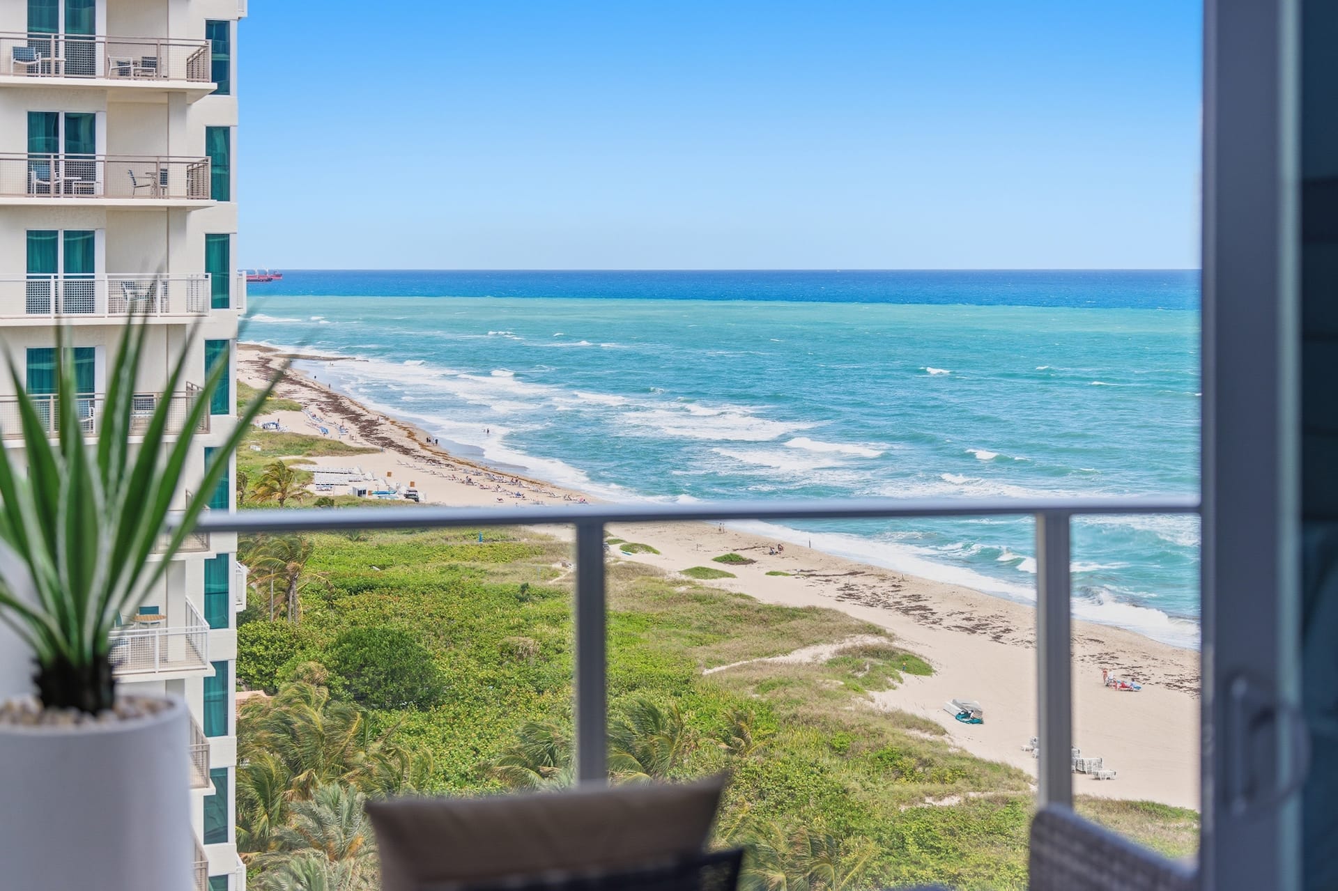 The beach and dunes seen from the residence balcony