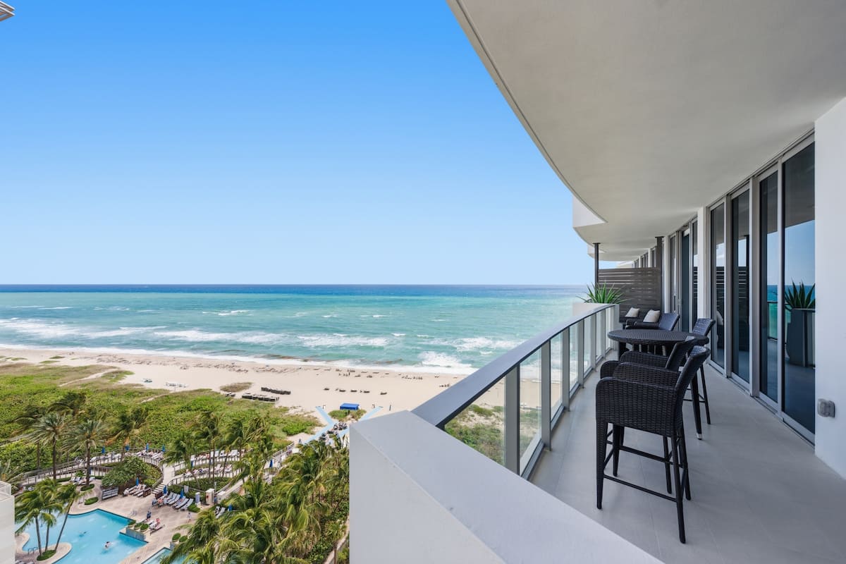 Aerial view of the beach and dunes from the balcony